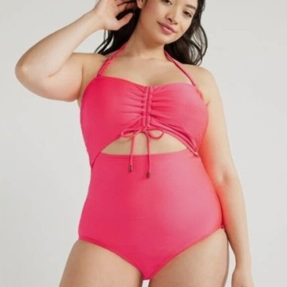 Time and Tru Pink One Piece Swimsuit Size Large NWT Women's Bathing Suit - Picture 1 of 6